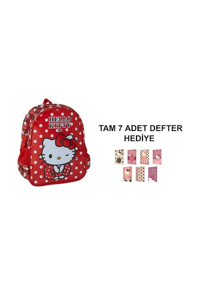 Kırmızı Anaokulu Kız Çocuk Sırt Çantası 7 Adet Defter Hediye Çok Renkli