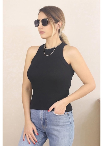 Ritnice Kadın Premium Doku Siyah Fitilli Pamuklu Atlet
