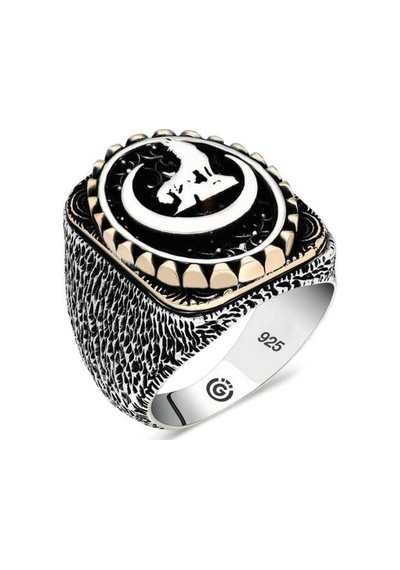 Gümüş Hilal Bozkurt Oval Erkek Yüzük (546038682)