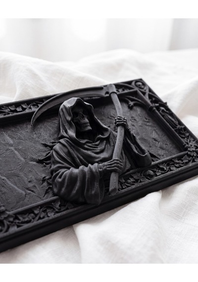 Azrail Duvar Heykeli Grim Reaper 3d Rölyef Tablo Gotik Cadılar Bayramı Mat Siyah 25 Cm Duvar Dekoru Dark Fantasy Severlere Hediye 25cm