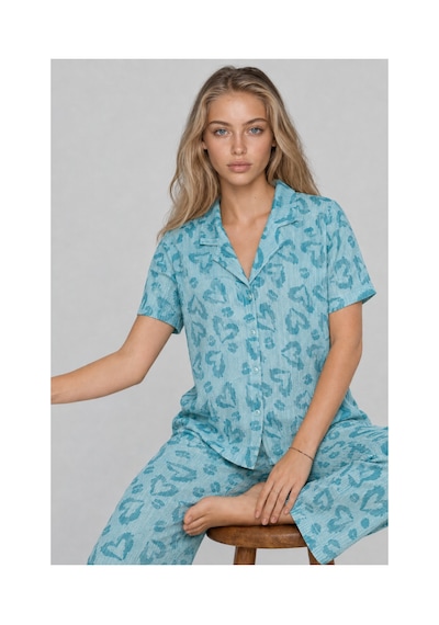 Fit Women Kadın Kısa Kol Desenli Mint Pijama Takımı 4740 Mint Yeşili