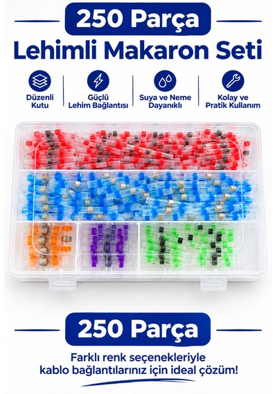 Goldenbee 250 Parça Lehimli Makaron Seti Kablo Birleştirici Ek Muf 5 Çeşit Plastik Çantada