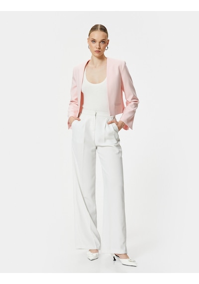 Koton Crop Blazer Ceket Yakasız Cepli Pudra 4sak50044uw 4SAK50044UW272 Pudra