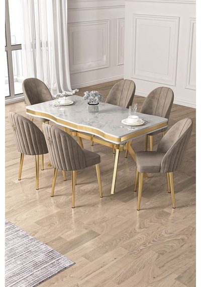 Canisa Pem Serisi 90x160 Lak Panel Beyaz Mermer Desen Gold Ayak Masa Takımı 6 Cappucino Sandalye Beyaz Mermer Desen Masa Sandalyeler Cappucino Canisa Pem Serisi 90x160 Lak Panel Beyaz Mermer Desen Gold Ayak Masa Takımı 6 Cappucino Sandalye Beyaz Mermer Desen Masa Sandalyeler Cappucino