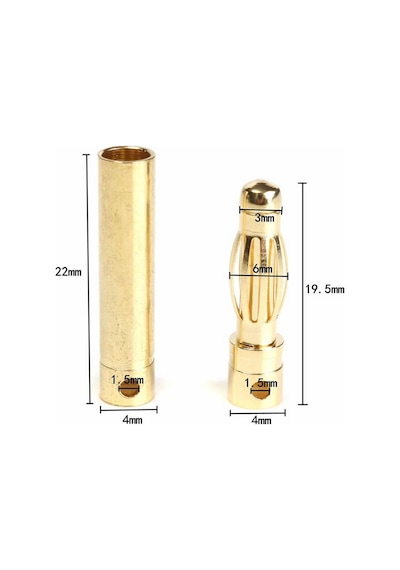 4 Çift 4mm Altın Kaplama Banana Dişi Erkek Soket 40A Pil Batarya Lion Bullet Plug Kablo Konnektör