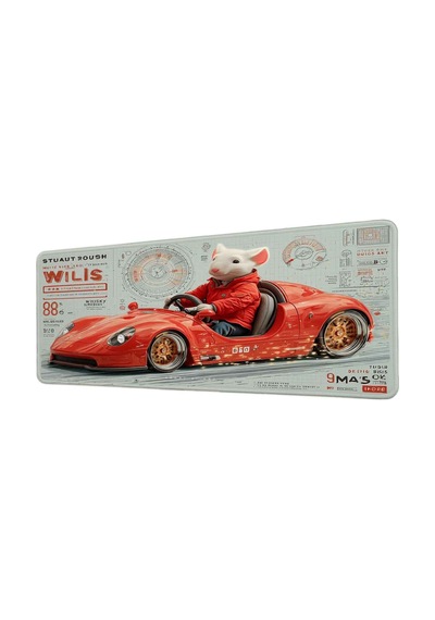 Beyaz Fare Kırmızı Spor Araba 40x90 Cm Oyuncu Mousepad Kaymaz Taban Büyük Boy Siyah