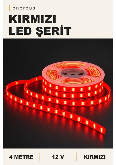Onerous 4 M 12v Kırmızı Led Şerit, Yapışkanlı