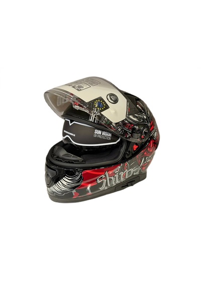 Shiro Katana Sv Samurai Kapalı Kask Kırmızı - Siyah