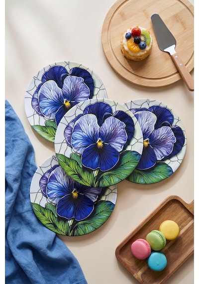 Grandora Mor Çiçek Desenli 6 Adet 20 Cm Pasta Veya Tatlı Tabağı Modern Şık Sunum Tabağı Mor