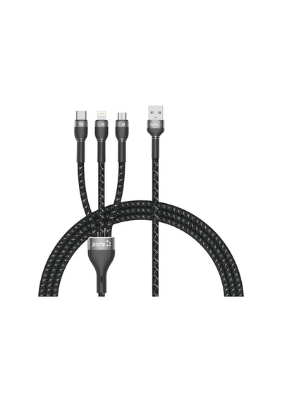 Siyah Shira Serisi 3 İn 1 Usb Kablo 150cm-zore