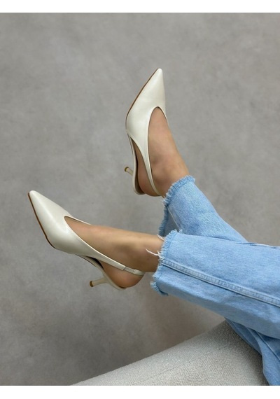 Ervanın Butiği Bej Parlak Deri Larry Lastik Detay Kadın Stiletto-6079 Bej Cilt