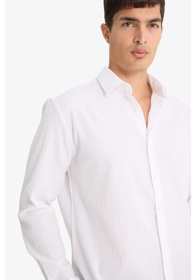 Defacto Modern Fit Polo Yaka Krinkıl Uzun Kollu Gömlek F1767ax25auwt34 Beyaz