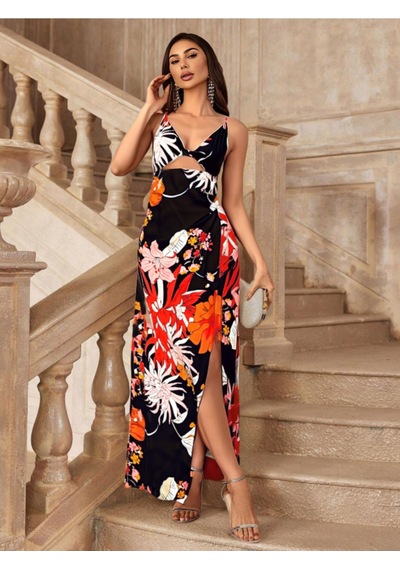 Fashion Cocktail Sırt Dekolteli Pencereli Zincir Askılı Çiçek Desenli Yırtmaçlı Uzun Saten Kokteyl Elbise Siyah Siyah Fashion Cocktail Sırt Dekolteli Pencereli Zincir Askılı Çiçek Desenli Yırtmaçlı Uzun Saten Kokteyl Elbise Siyah Siyah