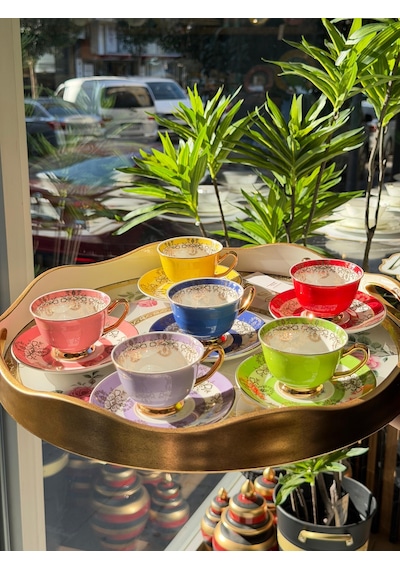 6'lı Porselen Blossi Mix Kahve Fincanı-5398 Çok Renkli