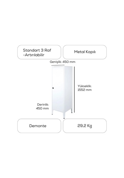 Alfahome Ziglat Serisi Kilitli Metal Home Office Dolabı Metal Kapaklı Beyaz Ral 9003 450x1390x450 Mm Gri-beyaz