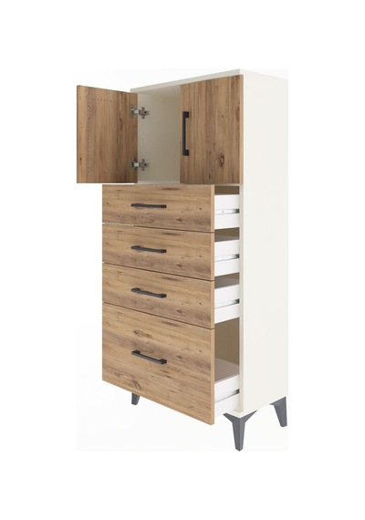 Arges Dolap Tek Raflı 4 Çekmeceli 2 Kapaklı 60x30x134 Aytaşı-çam Aytaşı