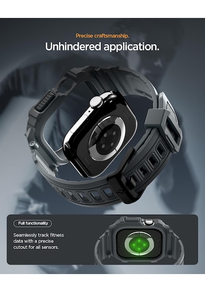 Apple Watch 46mm Seri 11/10 İle Uyumlu Kılıf & Kordon Kayış Rugged Armor Pro 2 Dark Gray - Acs10504 Diğer