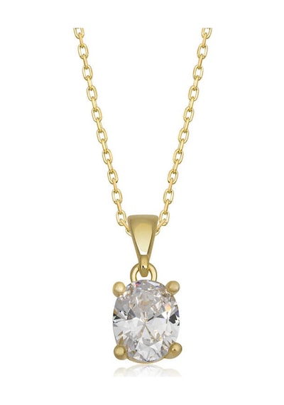 Gümüş Gold Oval Zirkon Taşlı Kadın Kolye Gümüş