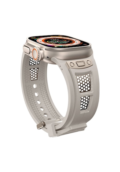 Apple Uyumlu  Watch  Ultra/ultra2 49mm Hava Alabilen Delikli Metal Süslemeli Desenli Silikon Kordon