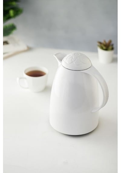 1 Lt Isı Yalıtımlı Çay Ve Soğuk Su Termosu Soft Beyaz 12 Saat Sıcak Tutar& İçi Camdır Beyaz - Şeffaf