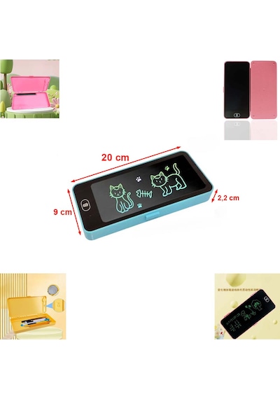 Silme Emniyet Kilitli Lcd Ekran Silinebilir Dijital Yazı Tahtası Kalemlik Ebat 20cm X 9cm X 2,2cm Mavi