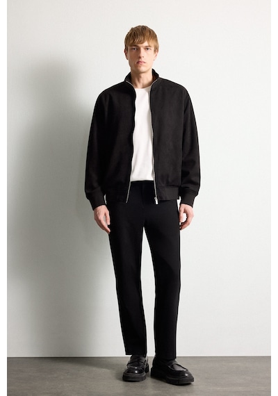 Defacto Ultra Yumuşak Slim Fit Dik Yaka Astarlı Fermuarlı Cepli Süet Mevsimlik Mont D1524ax26aubk27 Siyah-bk27