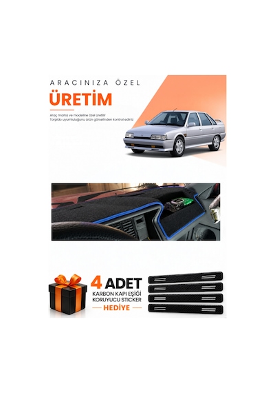 Renault 21 Concorde 1990-1996 Uyumlu Torpido Koruma Örtüsü Oto Kılıfı - Siyah Mavi