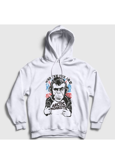 Presmono Unisex Wtf Arctic Monkeys Kapüşonlu Sweatshirt Beyaz