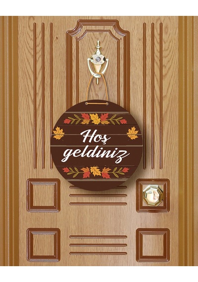 Evimize Neşe Getirdiniz" Yazılı Mdf Kapı Süsü 22.5 Cm Dekoratif Halat Askılı Giriş Dekoru Altın