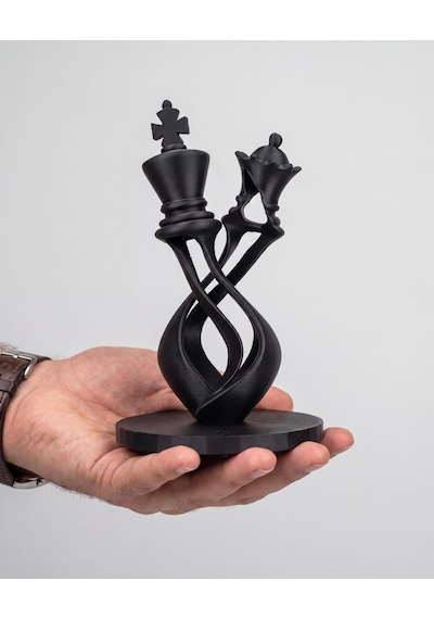 Satranç Kral Ve Kraliçe Biblosu Modern Bükümlü Spiral Tasarım Mat Siyah 15 Cm Masaüstü Kitaplık Dekoru Çiftlere Yıldönümü Hediyesi 15cm