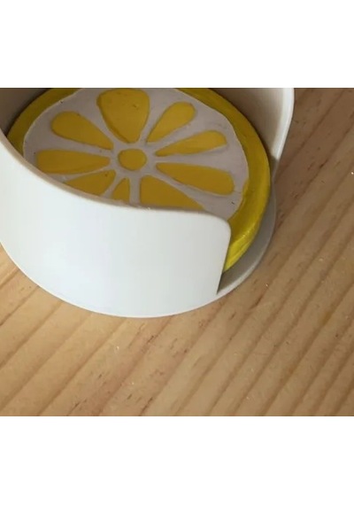 Buradabulabilirsin 3d Baskı Kumanda Bölmeli Bardak Altlıklı Sehpa Düzenleyici Limon Desenli Bardaklık Krem Sarı Bbz Krem - Sarı