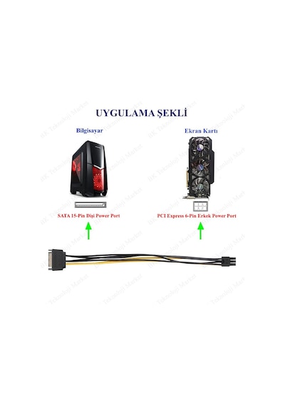 Sata 15-Pin To 6-Pin Pci Express Ekran Kartı Çevirici Güç Kablosu