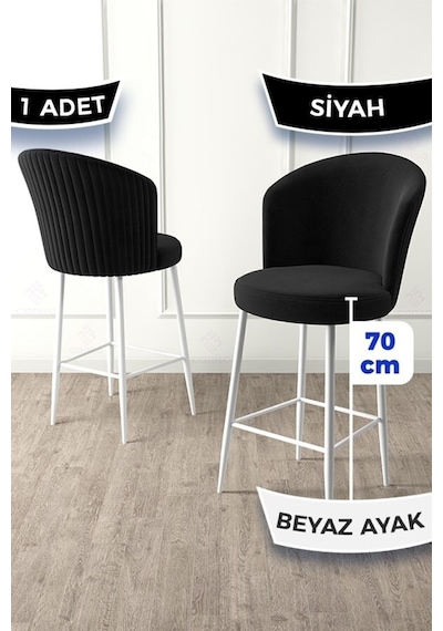 Canisa Fora Serisi 1 Adet Siyah Sandalye Ada Mutfak Bar Sandalyesi Beyaz Metal Ayaklı Babyface Kumaşlı Sandalyeler Siyah Ayaklar Beyaz