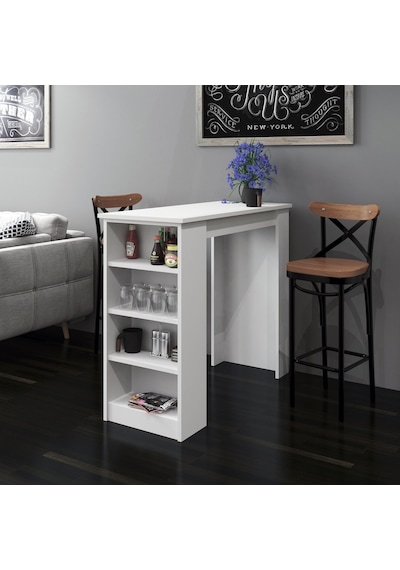 Bicabin Bicabin Tekila Raflı Bar Masası, Yemek, Mutfak Masası Beyaz