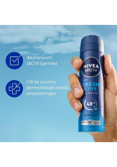 Erkek Sprey Deodorant Fresh Active 150 Ml,ter Kokusuna Karşı 48 Saat Koruma,okyanus Özleri,alüminyum İçermeyen Formül