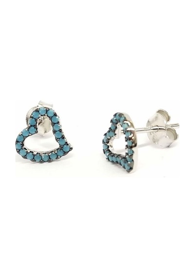 Oseshop Turkuaz Taşlı Gümüş Kalpli Küpe