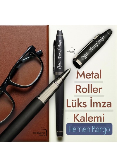 Hemen Kargo İsme Özel Kutulu Lüks Metal Roller Kalem Siyah
