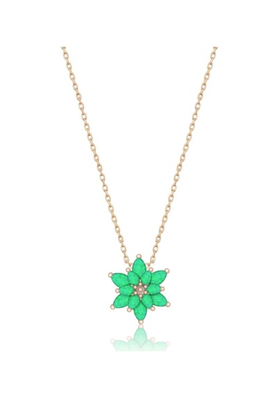 925 Ayar Gümüş  Yeşil Doğal Opal Taşlı Lotus Kolye
