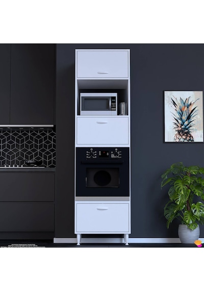 Eliusta Viramo Mikrodalga/ankastre Fırın Dolabı 3 Kapaklı Depolama Alanlı 60x217x56 Cm Modüler Dolap Beyaz