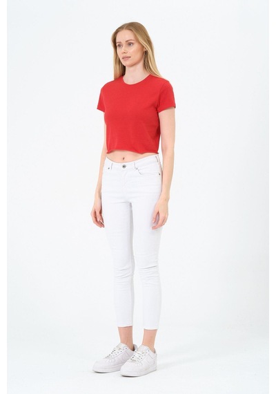 Kadın Kırmızı Kısa Kollu Oversize Crop - Pamuklu Basic Bisiklet Yaka T-shirt Çok Renkli Kadın Kırmızı Kısa Kollu Oversize Crop - Pamuklu Basic Bisiklet Yaka T-shirt Çok Renkli