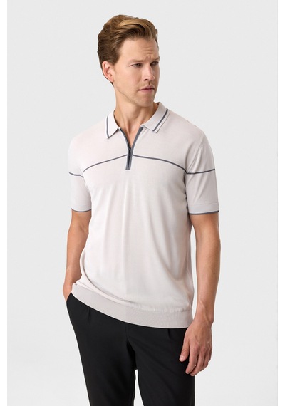 Back And Bond Gri Regular Fit Fermuarlı Polo Yaka Triko Tişört Açık Gri