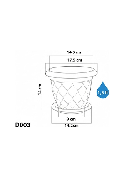 So-d003 6 Adet Damla Desen Tabaklı Saksı Takımı 1.5 Litre No:3 Yeşil