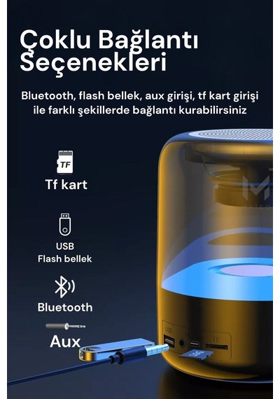 Işıklı Bluetooth Hoparlör Ses Bombası Yüksek Ses Yeni Nesil 2023 Version Gri