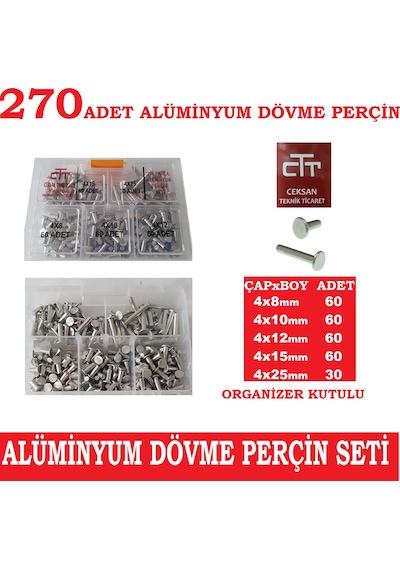 Alüminyum Dövme-Ezme Perçin Seti 270 Adet