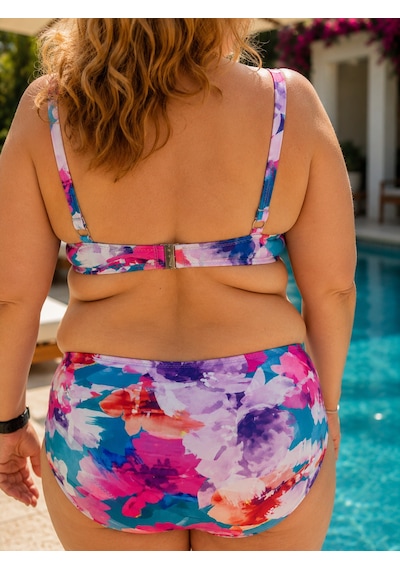 Desenli Yüksek Bel Kaplı Bikini Takımı Çok Renkli