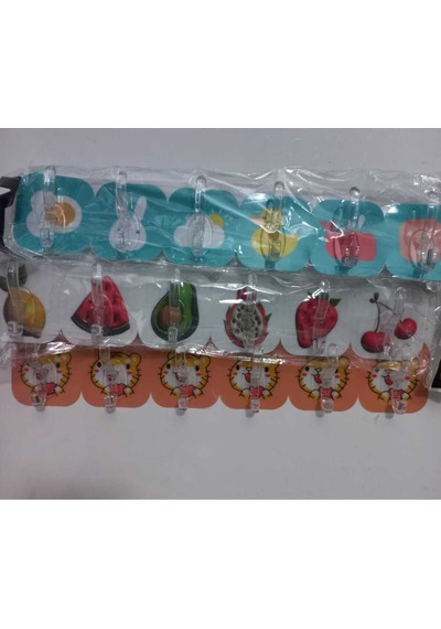 Kendinden Yapışkanlı Güçlü Figür Desenli 5'li Askılık - Kapı Arkası Mutfak Duvar Banyo Plastik Çok R Diğer
