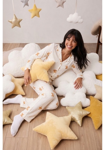 Fit Women Kadın Uzun Kollu Düğmeli Alt Üst Uyku Beyaz Pijama Takımı