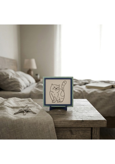 Çağdaş Tasarım Kedi Motifli Dekoratif Parça, Çalışma Masanız İçin Anlam Dolu Özel Hediye 10x10 Cm