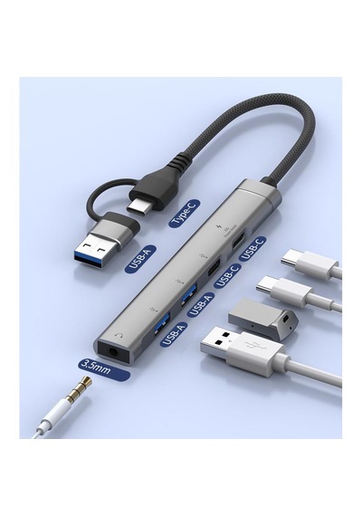 Cr28 5in1 Type-c Apple Uyumlu iPhone 15 Ve Üstü & Usb-a Hub İ-os Pd Çoklayıcı Adaptör 3,5mm Kulaklık Çıkışlı Alüminyum Kasa 01
