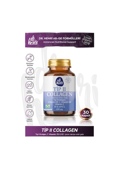 Dr. Henri Tip 2 Kollajen C Vitamini D3 & K2 İçeren Takviye Edici Gıda 30 Kapsül